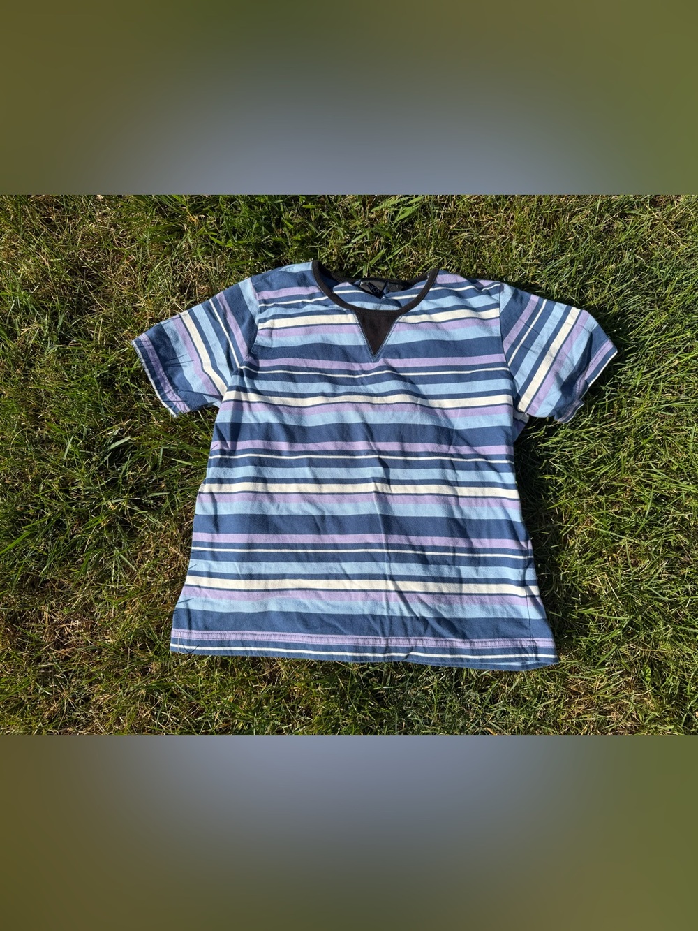 90s Erika Striped Short Sleeve Tee in Blue, Lavender & White Size Small